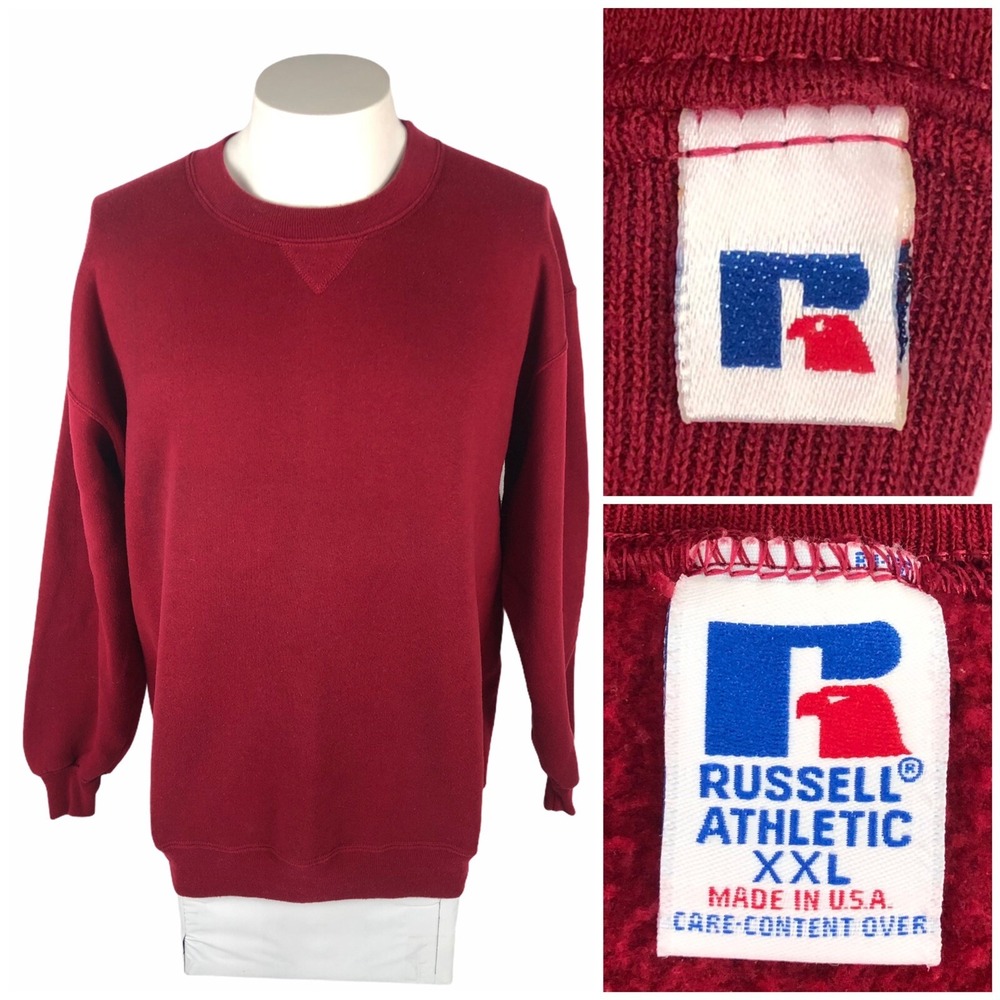 Vintage Russell Athletic Men's 2XL Blank Sweatshirt Crewneck Red Faded Rare